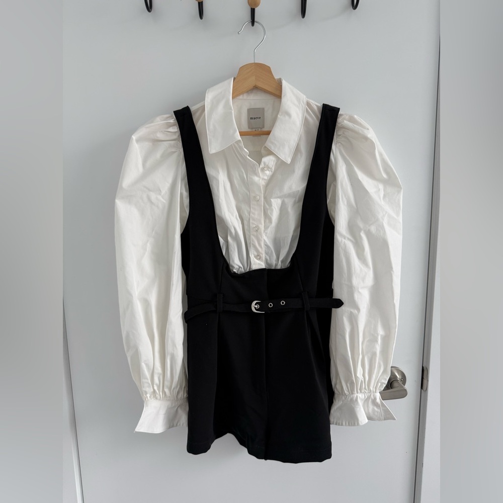 Maeve White Collared Button-Up Shirt